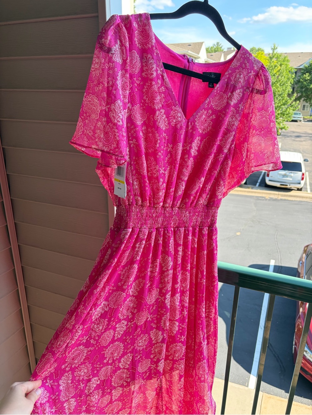 🆕💖MSK Pink Floral Chiffon Maxi Dress Size M Flutter Boho Romantic Wedding Guest - Picture 6 of 17